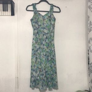 Blue and Green Floral Patterned Dress